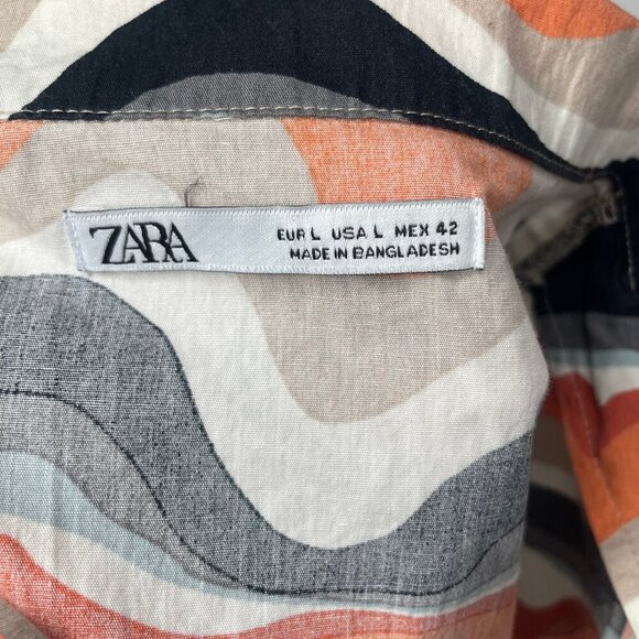 ZARA Retro 70s Psychedelic Print Shirt Large Orange Black Camp Collar - Picture 8 of 10